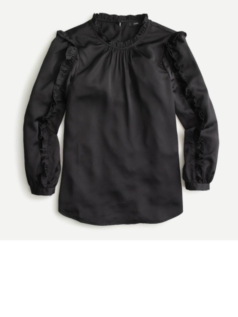 J. Crew Black Satin Ruffle-Trim Blouse